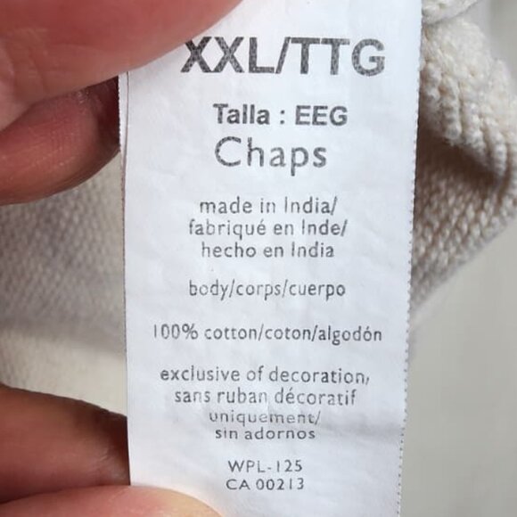 Chaps Men’s XXL Cotton Mock Neck Sweater Cream Elbow Patches Button Pullover - Picture 9 of 11